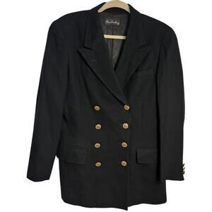 Vintage Anne Freedberg Wool Blazer Women's 8 Marine Navy Gold Buttons Lined 90s